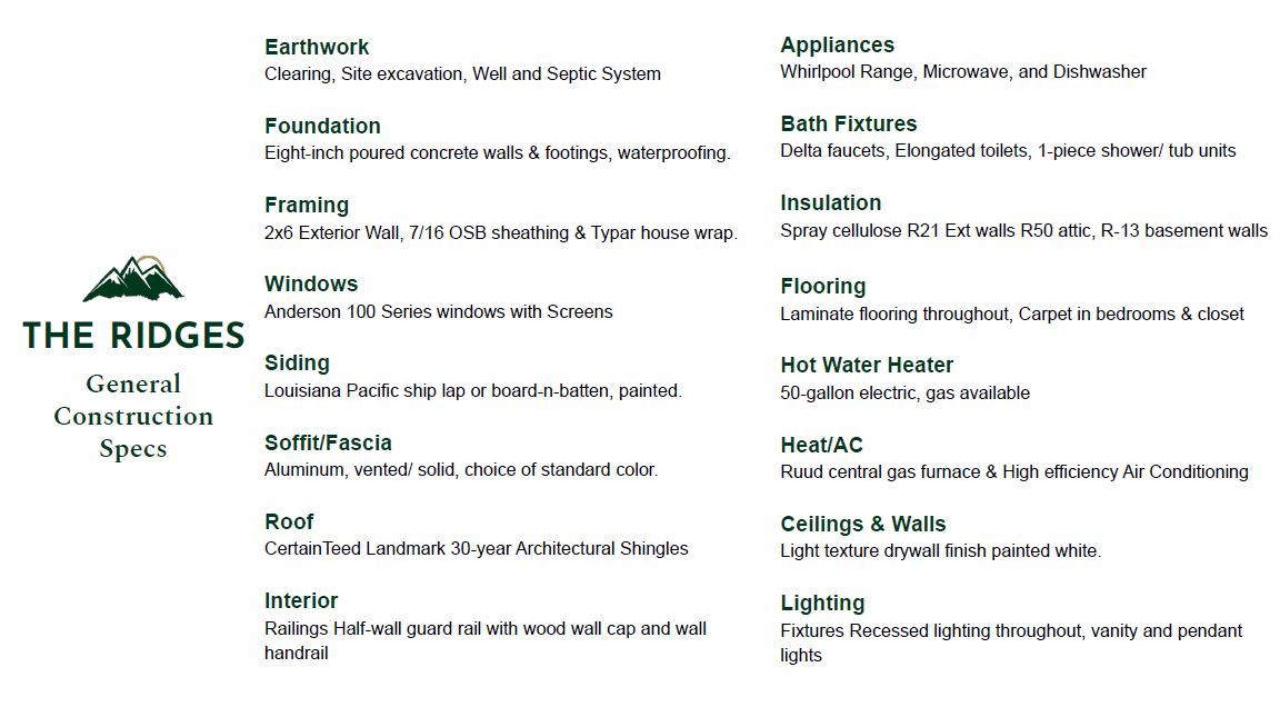 The Ridges General Construction Specs